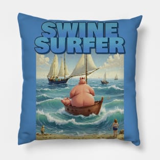 Vintage Funny Pig Swine Retro Surfer Sailboat Pillow