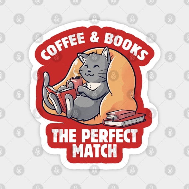 Coffee and Books Cute Funny Cat Gift Magnet by eduely