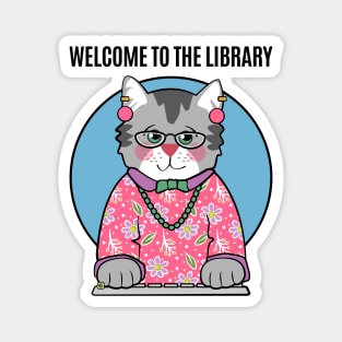 Librarian Grey Cat in Pink Magnet