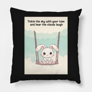 Cute bunny rabbit on a swing illustration Pillow