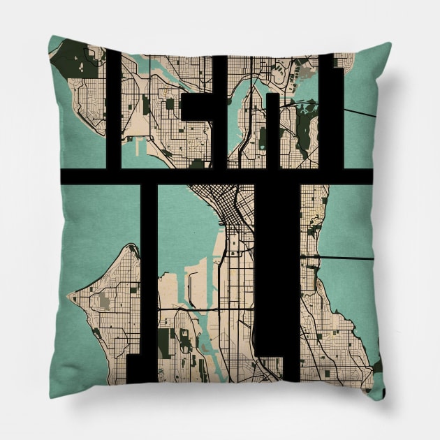 Seattle, USA City Map Typography - Vintage Pillow by deMAP Studio