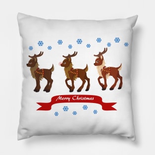 Three Reindeer and Snowman Pillow