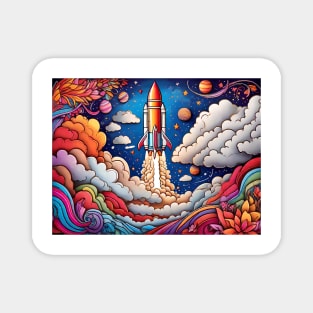 Skyward Sojourn: Coloring the Rocket's Journey (141) Magnet