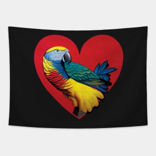 Colourful Parrot In a Heart Shape. Valentines Bird Tapestry