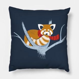 Cute red panda on a tree wearing a scarf // spot illustration Pillow