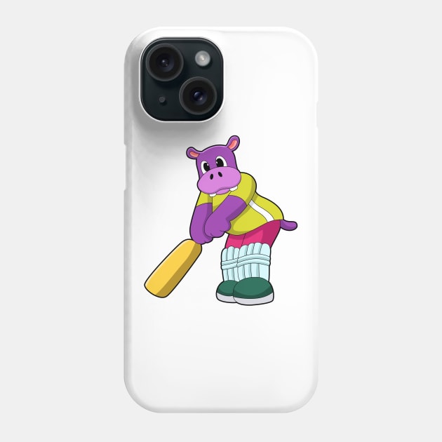 Hippo at Cricket with Cricket bat Phone Case by Markus Schnabel