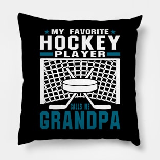 My Favorite Hockey Player Grandpa Blue White Text Pillow