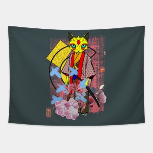 cat samurai warriors  pop art Tapestry