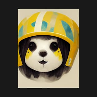 cute panda wearing a yellow helmet artwork, wall art, painting, digital art, wallpaper T-Shirt