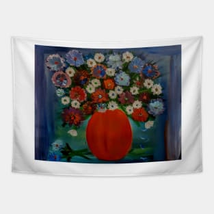 Some lovely bright abstract mixed flowers in copper vase Tapestry