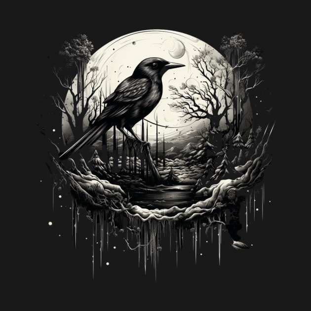 The Black Bird Is Sitting In The Shadow Of a Full Moon by Positive Designer