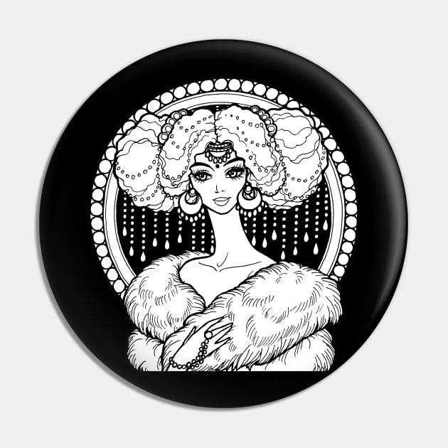 Black Beautiful Princess Art Nouveau Pin by OlgaMaletina