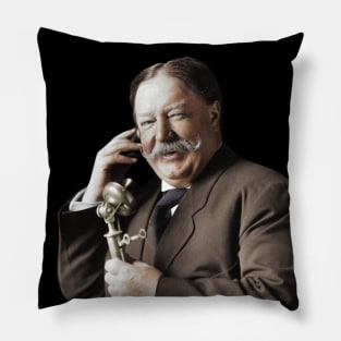 William Howard Taft Smiling During A Telephone Call - 1908 - Colorized Pillow