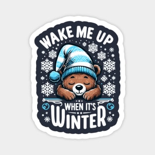 "Winter Slumber" - Cute Bear in Snowflakes Design Magnet