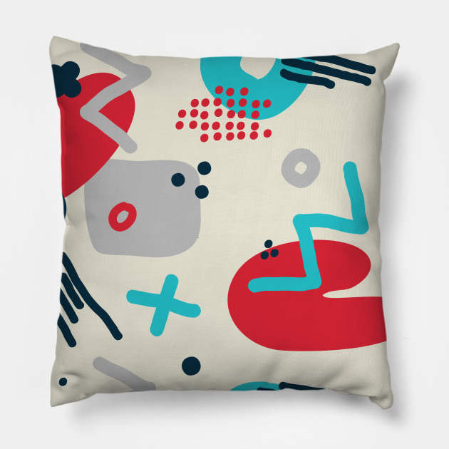 Modern hand draw colorful abstract seamless pattern with geometrical shapes Vector illustration. Pillow by Olga Berlet