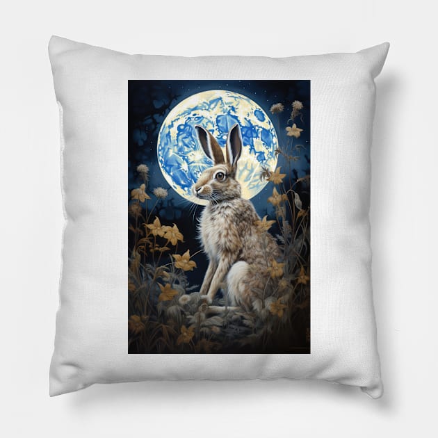 Hare, Pagan Hare, Pagan Art, Moon, Animal, Pillow by thewandswant