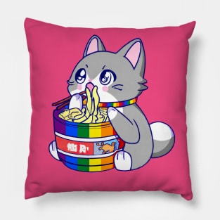 Gay Pride Flag Anime Kawaii Kitty Cat w/ Ramen Noodles LGBT Pillow