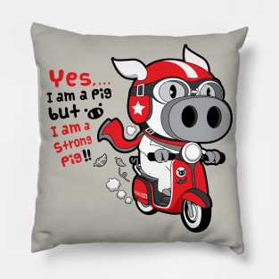 A strong pig ride a scooter 2 Pillow