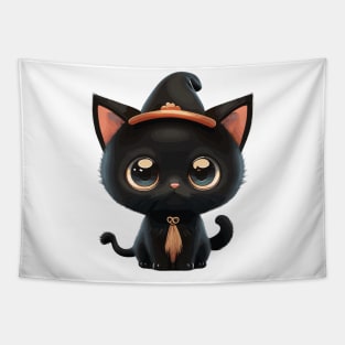 Cute black Halloween kitty in a hat Tapestry