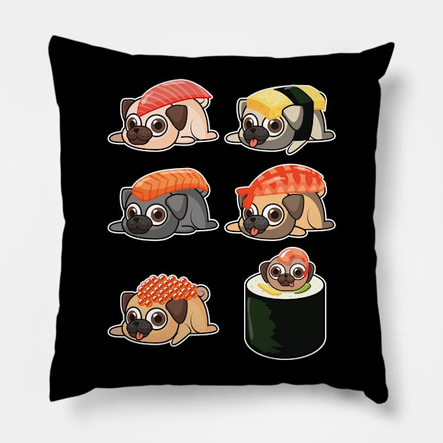 'Grumpy Sushi Pug' Funny Sushi Gift Pillow by ourwackyhome