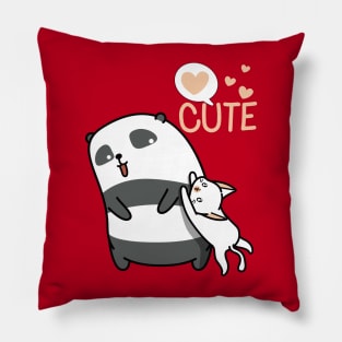 Cute Panda Playing with a Kitty - Adorable Panda - Kawaii Panda Pillow