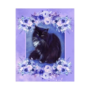 Tuxedo cat with floral elements designed by Renee Lavoie T-Shirt