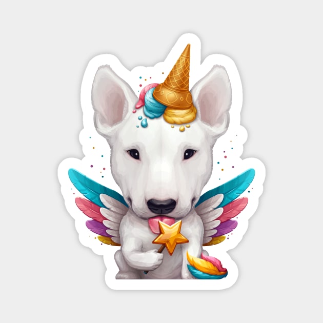 White English Bull Terrier Ice Cream Cone Unicorn Magnet by stonemask