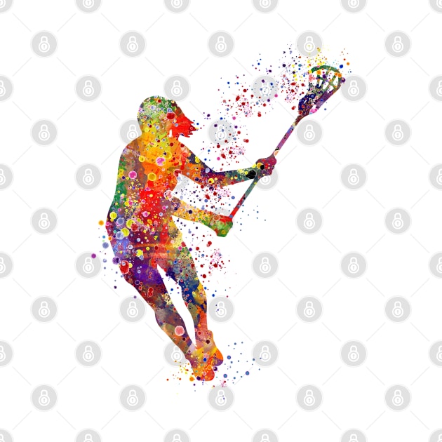 Lacrosse Girl Player Watercolor Painting by LotusGifts