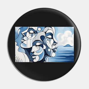 Overlapping faces, art deco Pin