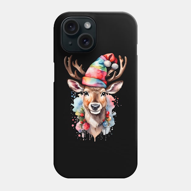 User Reindeer head shirt wearing santa hat Phone Case by Safaastor