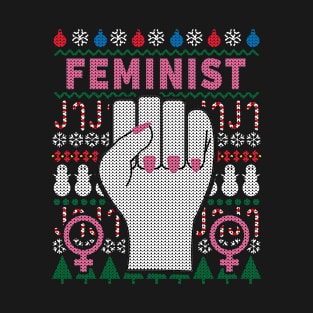 Ugly Christmas Sweater Feminist Strong (Dark) T-Shirt