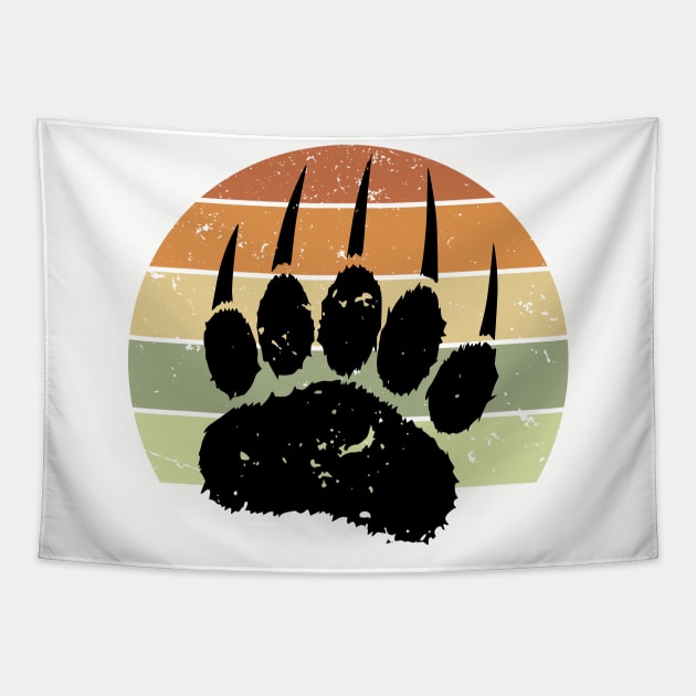 Black Bear Paw Print On Distressed Sunset Tapestry by Braznyc