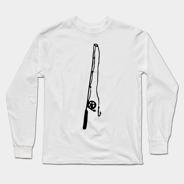 Fishing Pole Doodle Black Long Sleeve T-Shirt