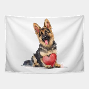 Valentine German Shepherd Holding Heart Tapestry