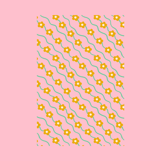 Wavy ditsy floral pattern in pink and mustard yellow by Natalisa