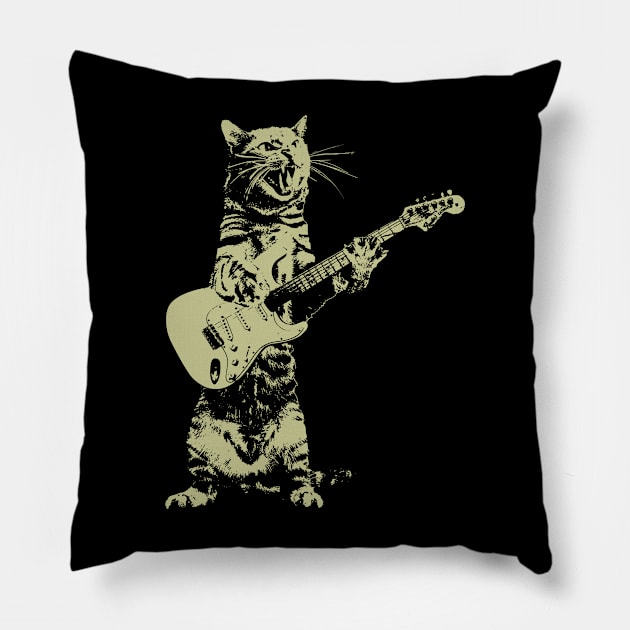 Funny CAt Playing Guitar Pillow by designathome