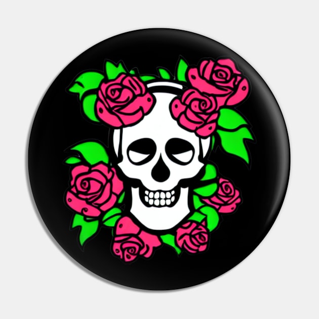 Skull And Roses Pin by divawaddle