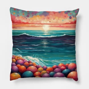 Colorful Surrealistic Beach Pillow