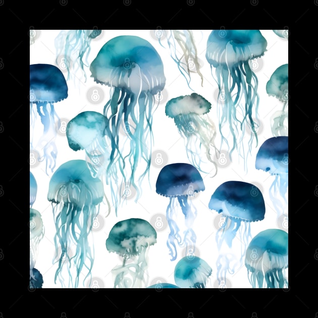 Teal Blue Jellyfish Ocean Pattern by Trippycollage