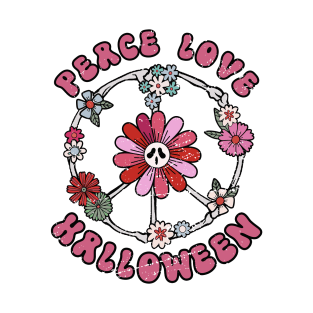 Peace Love Halloween Flowers Hippie T-Shirt