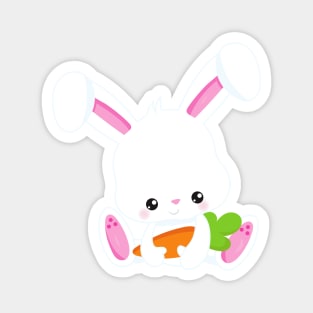 Cute Bunny, White Bunny, Little Bunny, Carrot Magnet