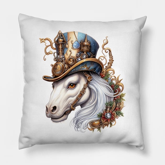 Steampunk Christmas Horse Pillow by Chromatic Fusion Studio
