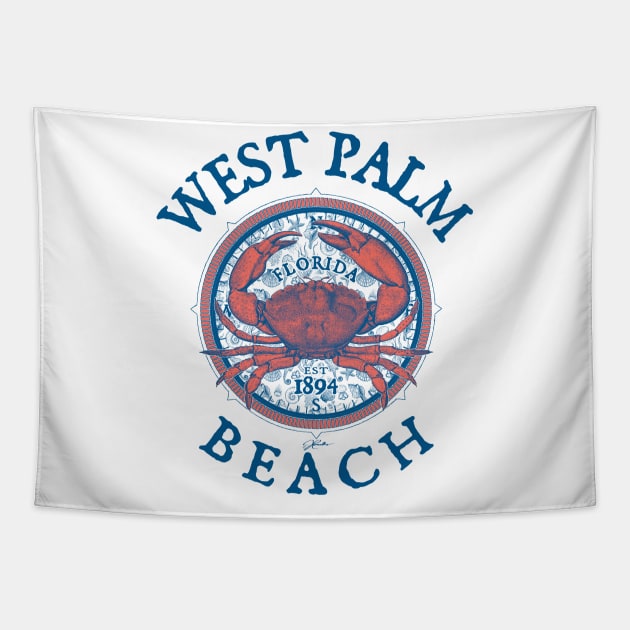 West Palm Beach, Florida, with Stone Crab on Wind Rose Tapestry by jcombs