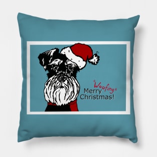 Merry Woofing Christmas Miniature Schnauzer Dog in Santa Hat Pillow