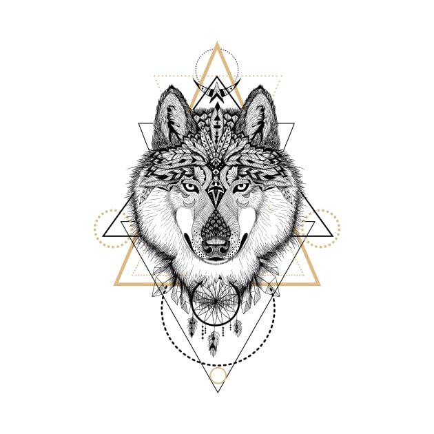 Totem mandala Wolf in boho/ethnic/aztec style by fears