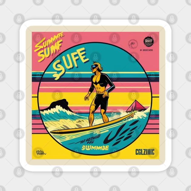 Summer Retro Surf Vinyl Album Cover III Magnet by musicgeniusart