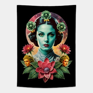 Alien Flowers Retro Fururistic Flower Girl Tapestry