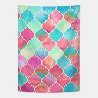 Watercolor Moroccan Patchwork in Magenta, Peach & Aqua Tapestry