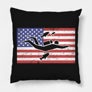 Scuba Diver & American Flag Pillow