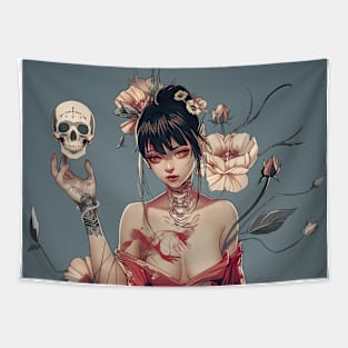 Geisha and skull 6608 Tapestry